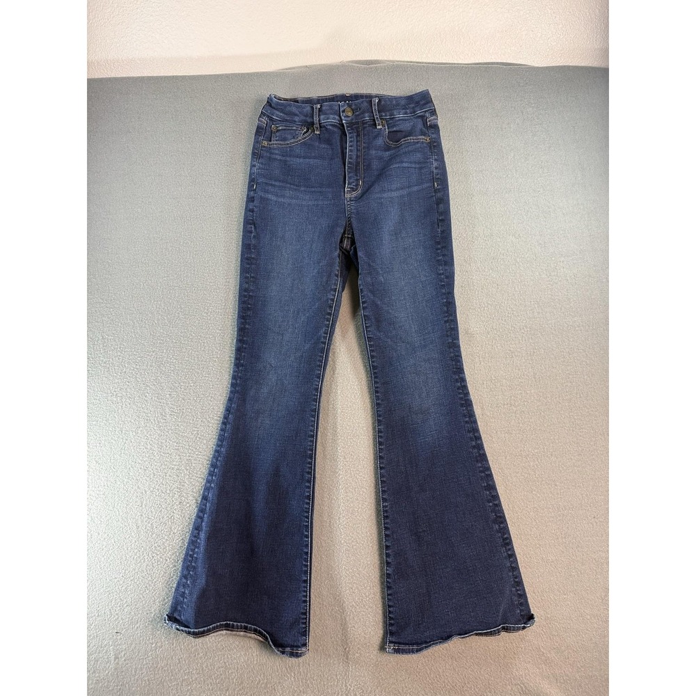 American Eagle Curvy Super Hi-Rise Flare Jeans Womens 2 Med Blue Stretch Denim